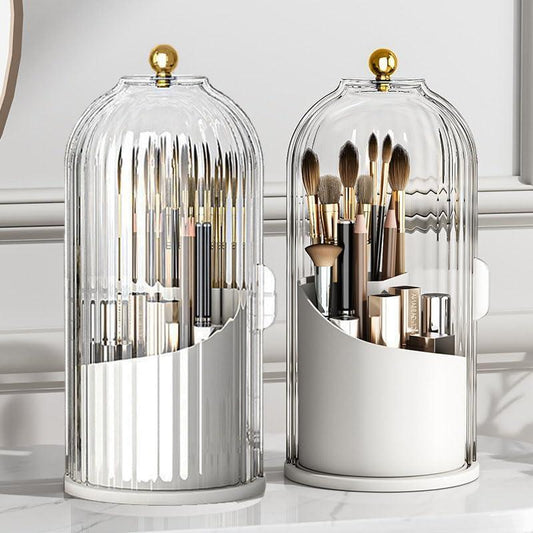 Modern 360° Rotating Toothbrush Holder with Clear Cover – Compact Bathroom Vanity Organizer