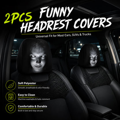 Funny Cartoon Car Headrest Covers – 2PCS Universal Fit