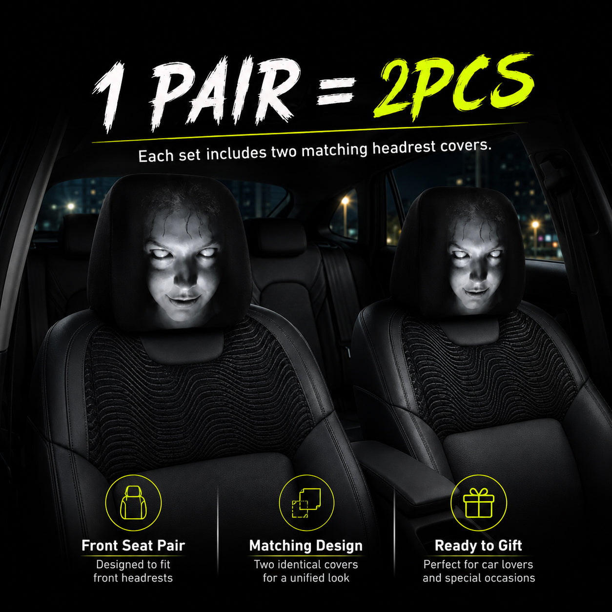 Funny Cartoon Car Headrest Covers – 2PCS Universal Fit