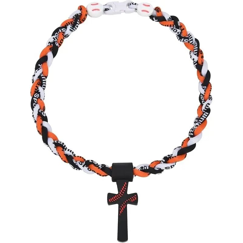 ✝️⚾ Triple-Rope Tornado Baseball Necklace – Cross Charm Pendant with "I CAN DO ALL THINGS PHL4:13"
