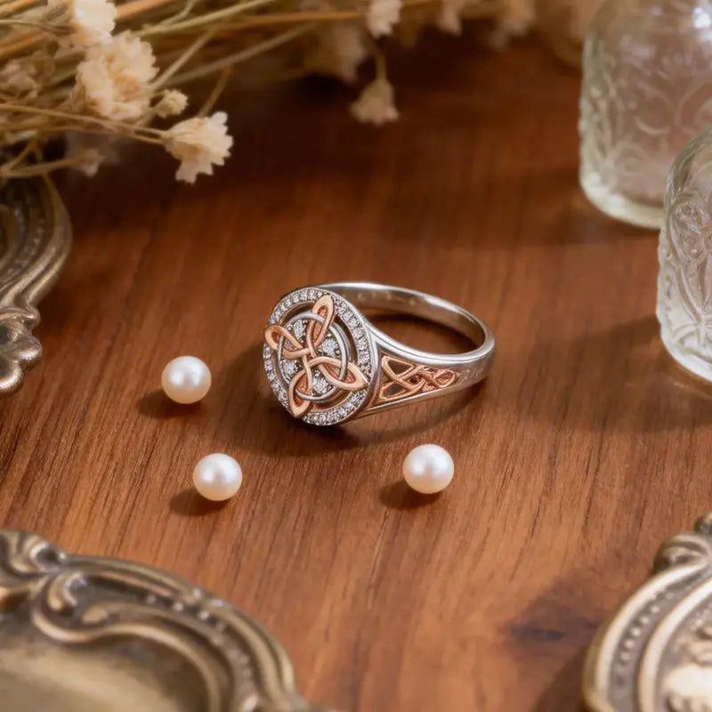 Rose Gold Plated Witch’s Knot Ring,Witchtok Pagan Jewelry for Devotion and Protection