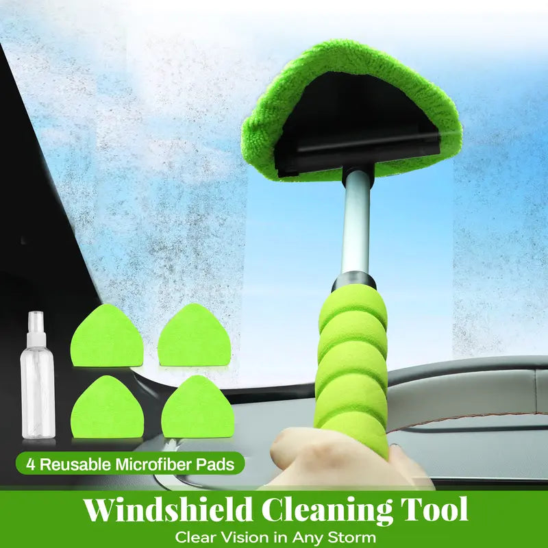 Extendable Windshield Cleaner Tool with Microfiber Pads