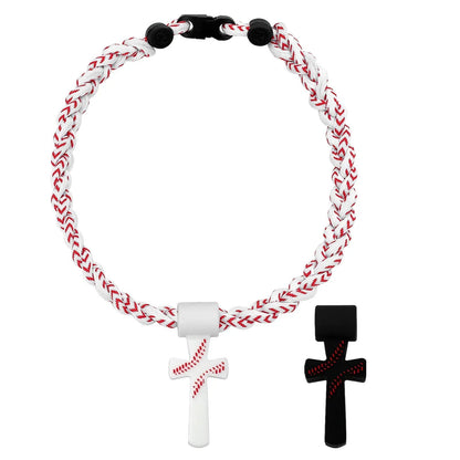 ✝️⚾ Triple-Rope Tornado Baseball Necklace – Cross Charm Pendant with "I CAN DO ALL THINGS PHL4:13"