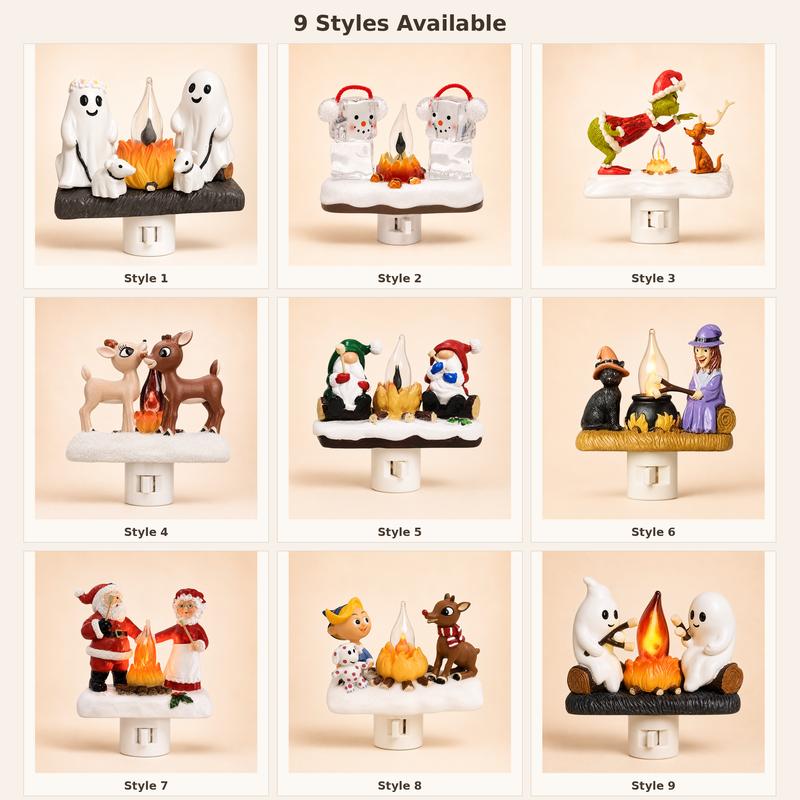🎃 3D Halloween & Christmas Flickering Campfire Plug-In Night Light 🎄