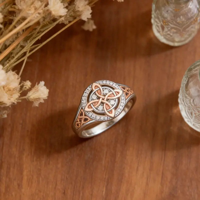 Rose Gold Plated Witch’s Knot Ring,Witchtok Pagan Jewelry for Devotion and Protection