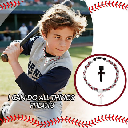 ✝️⚾ Triple-Rope Tornado Baseball Necklace – Cross Charm Pendant with "I CAN DO ALL THINGS PHL4:13"