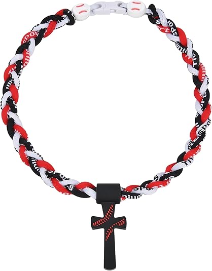 ✝️⚾ Triple-Rope Tornado Baseball Necklace – Cross Charm Pendant with "I CAN DO ALL THINGS PHL4:13"