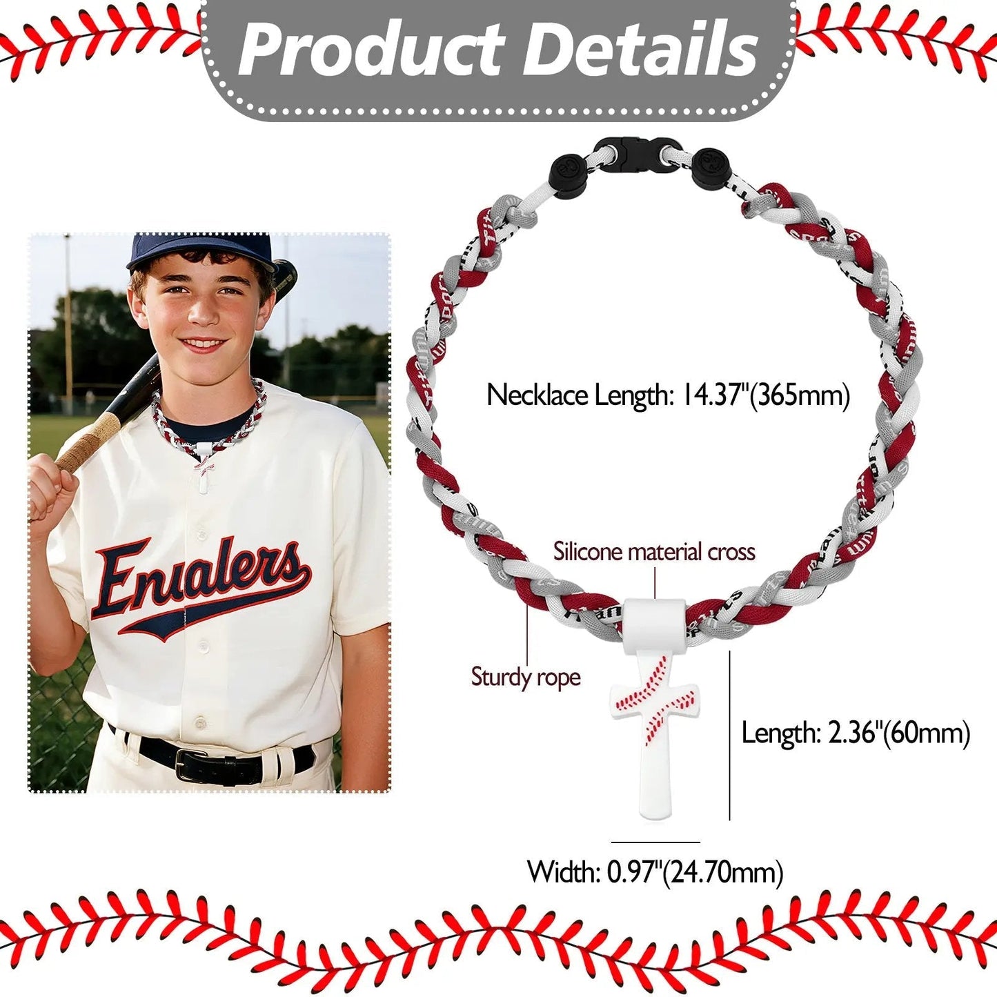 ✝️⚾ Triple-Rope Tornado Baseball Necklace – Cross Charm Pendant with "I CAN DO ALL THINGS PHL4:13"