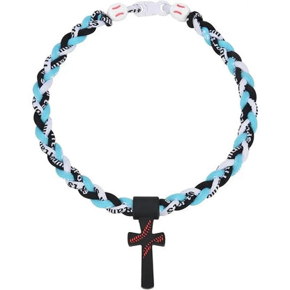 ✝️⚾ Triple-Rope Tornado Baseball Necklace – Cross Charm Pendant with "I CAN DO ALL THINGS PHL4:13"