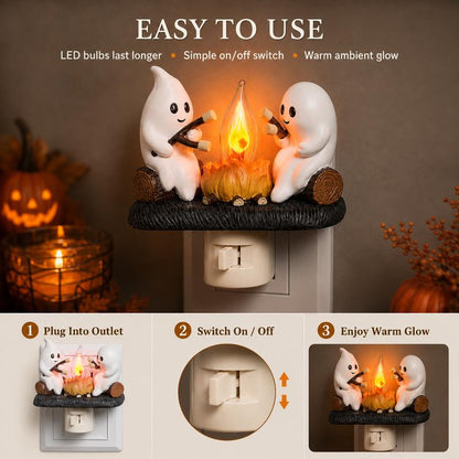 🎃 3D Halloween & Christmas Flickering Campfire Plug-In Night Light 🎄