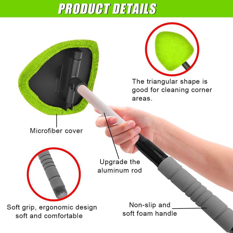 Extendable Windshield Cleaner Tool with Microfiber Pads