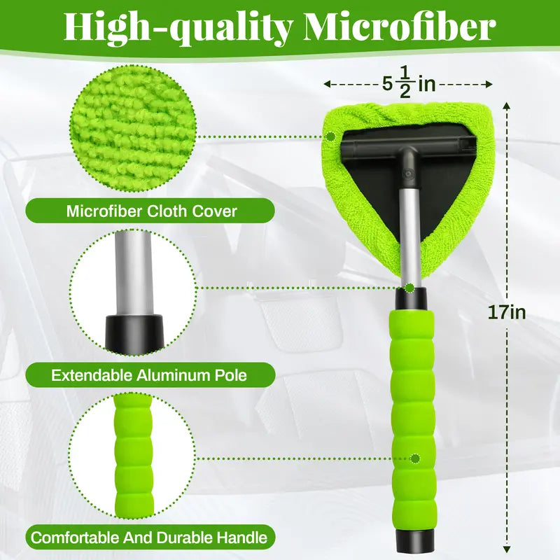 Extendable Windshield Cleaner Tool with Microfiber Pads