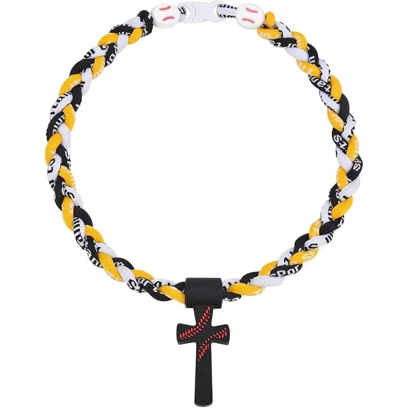 ✝️⚾ Triple-Rope Tornado Baseball Necklace – Cross Charm Pendant with "I CAN DO ALL THINGS PHL4:13"