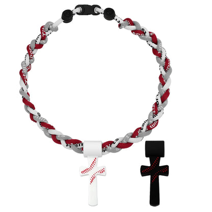 ✝️⚾ Triple-Rope Tornado Baseball Necklace – Cross Charm Pendant with "I CAN DO ALL THINGS PHL4:13"