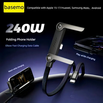 ⚡2-in-1 Invisible Holder Charger Cable – 240W Fast Charging Cord with Built-In Phone Stand